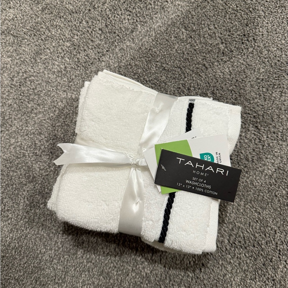 Tahari Home White Washcloth Set with Black Stripe